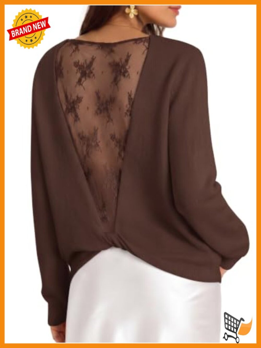 Women's Crew Neck Lace Back Fall Knit Pullover Sweater